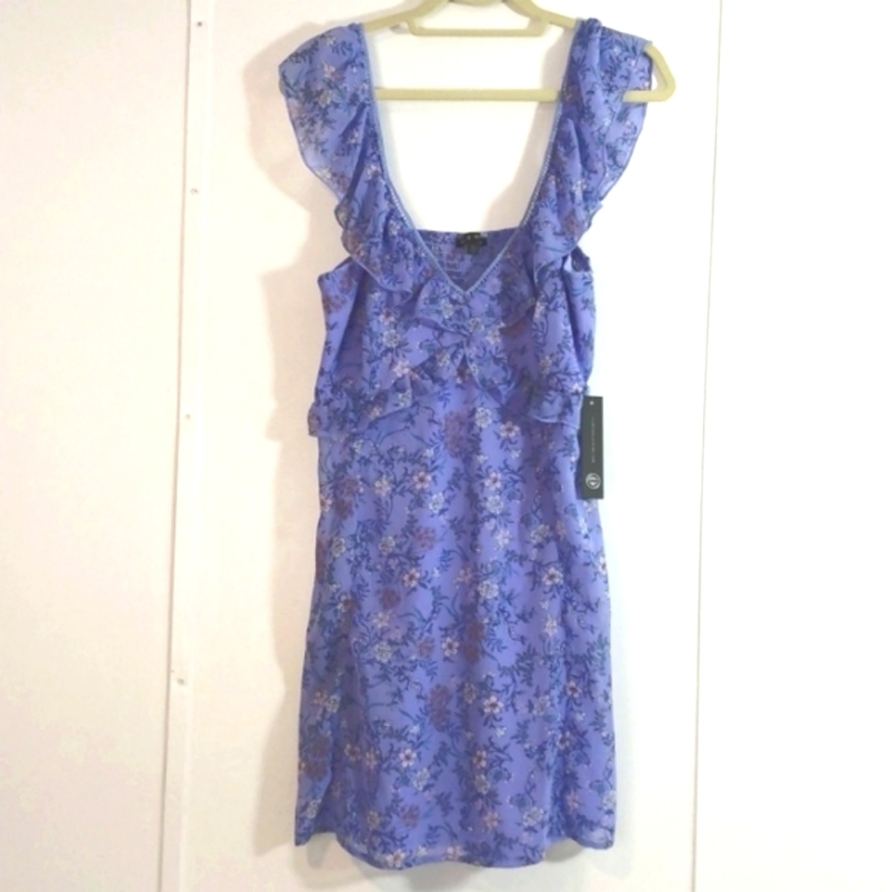 2 FOR $15 As U Wish Blue Flower Ruffle Trim Smocked Dress NWT